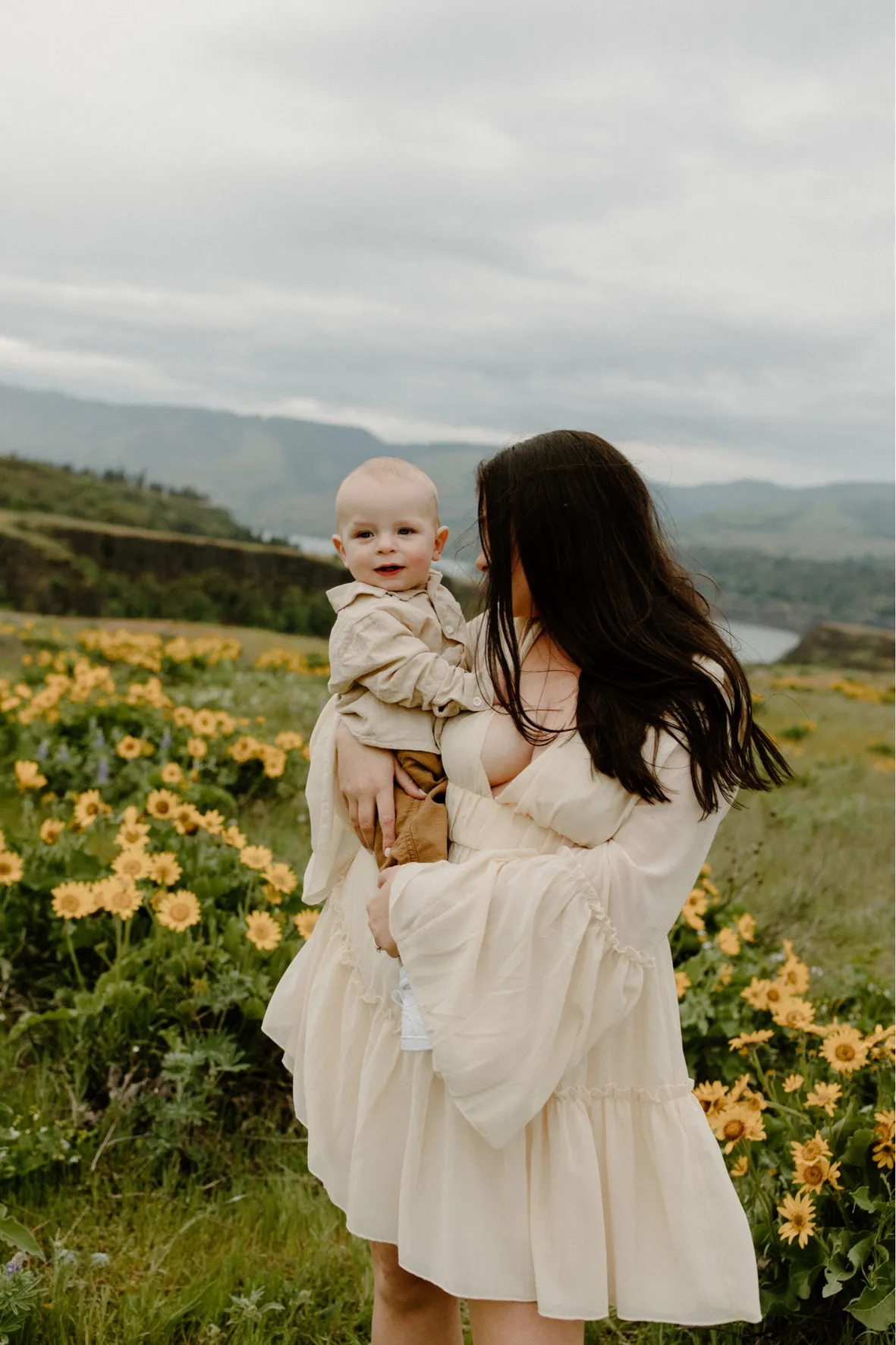 Gauzy Grace: Flowing Beige Dress and Collared Shirt Gauzy Grace: Flowing Beige Dress and Collared Shirt — Spring Family Photo Outfits 2027