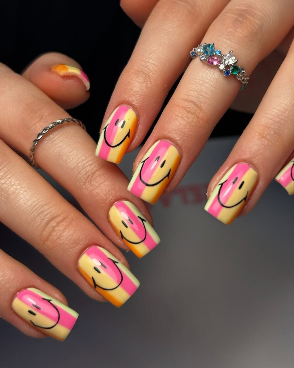 Bold Stripe And Smiley Face Combination Visual Idea Bold Stripe And Smiley Face Combination Visual Idea — Pink Smiley Face Nails 2027