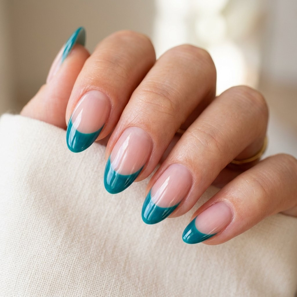 Vibrant Teal French Tips Vibrant Teal French Tips — French Tip Nails 2027 for Short Fingers