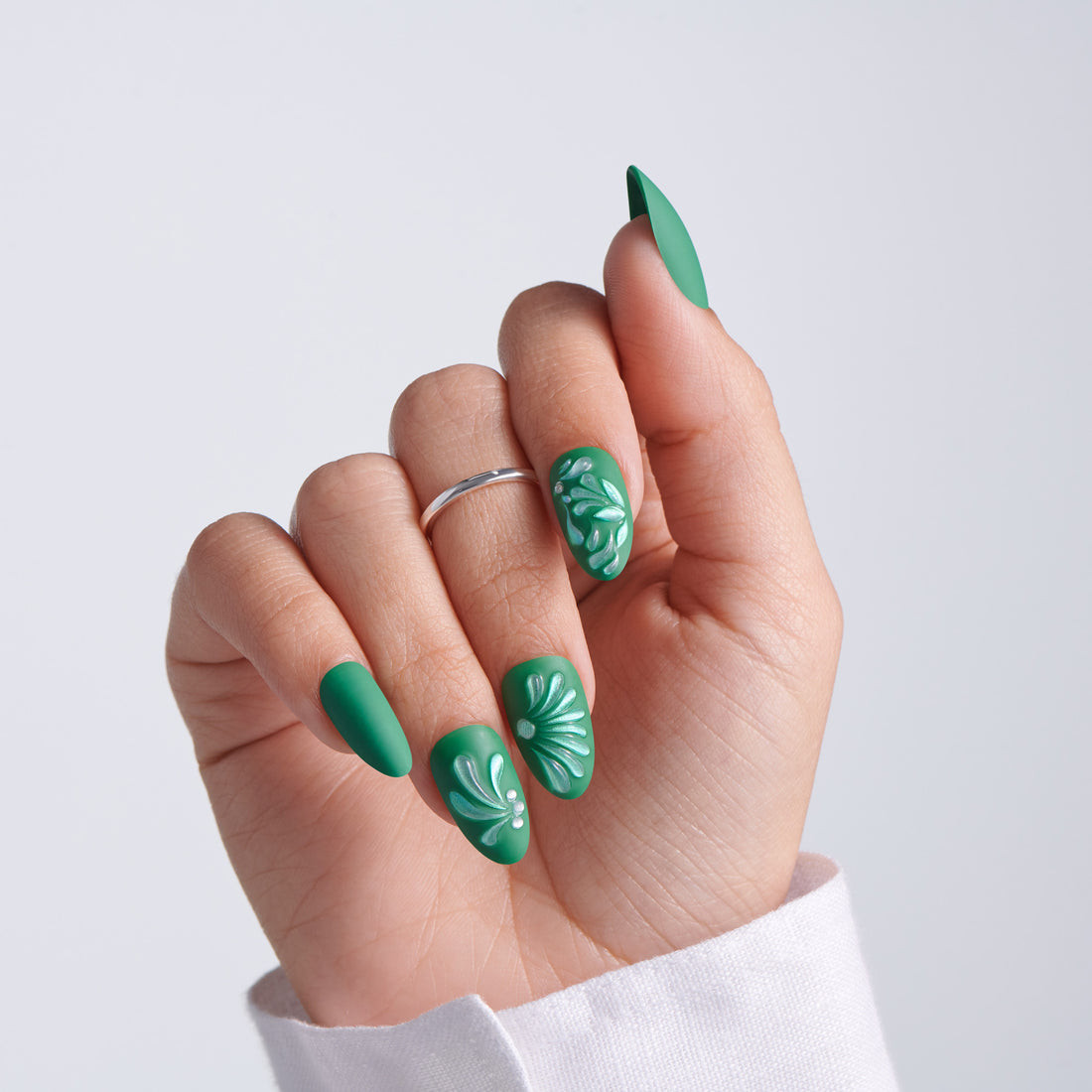 Matte Deep Green with Floral Art Matte Deep Green with Floral Art — Summer Nails 2027