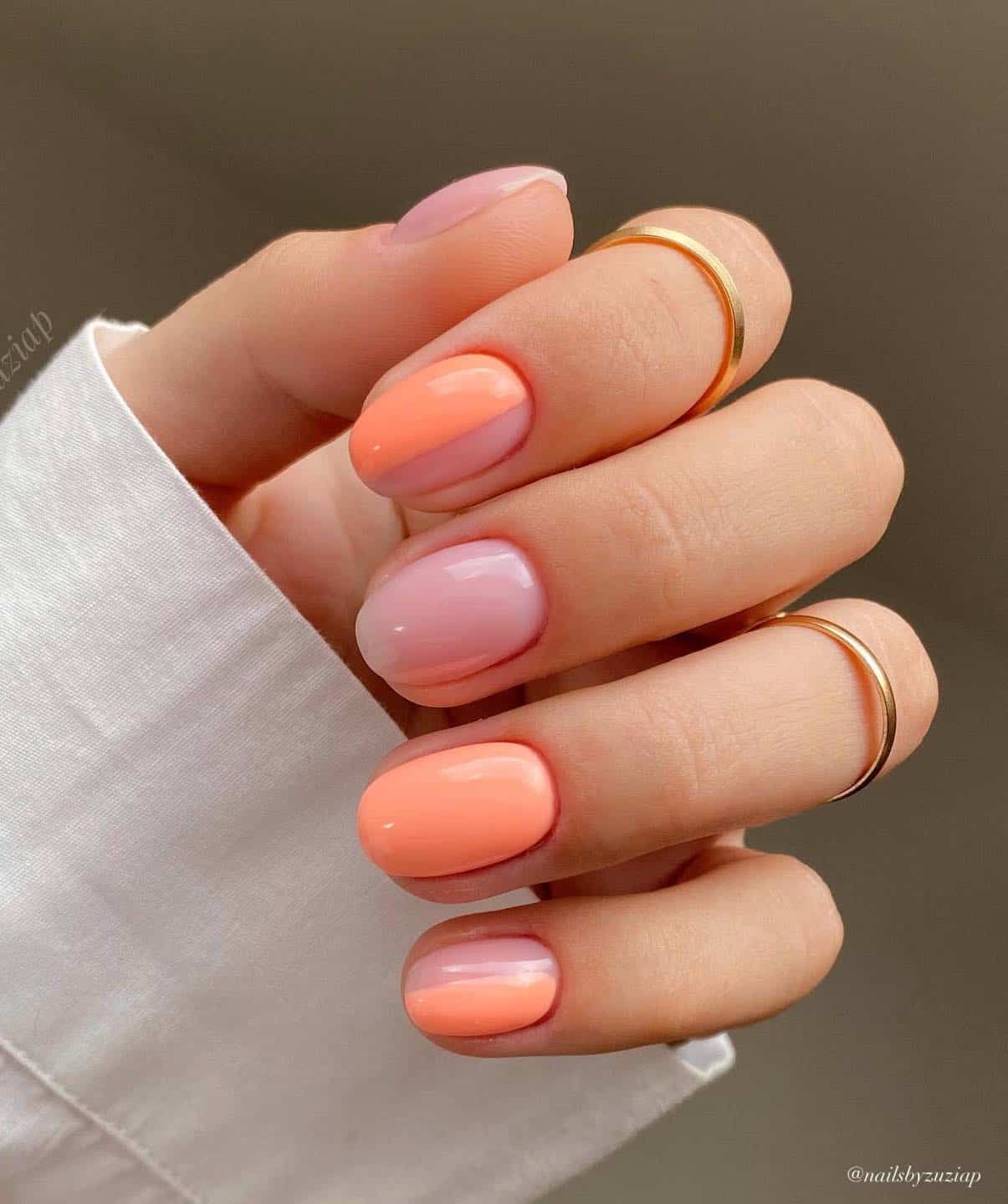 Sheer Pink Peach Split French Oval Nails Sheer Pink Peach Split French Oval Nails — Peach Round Nails 2027