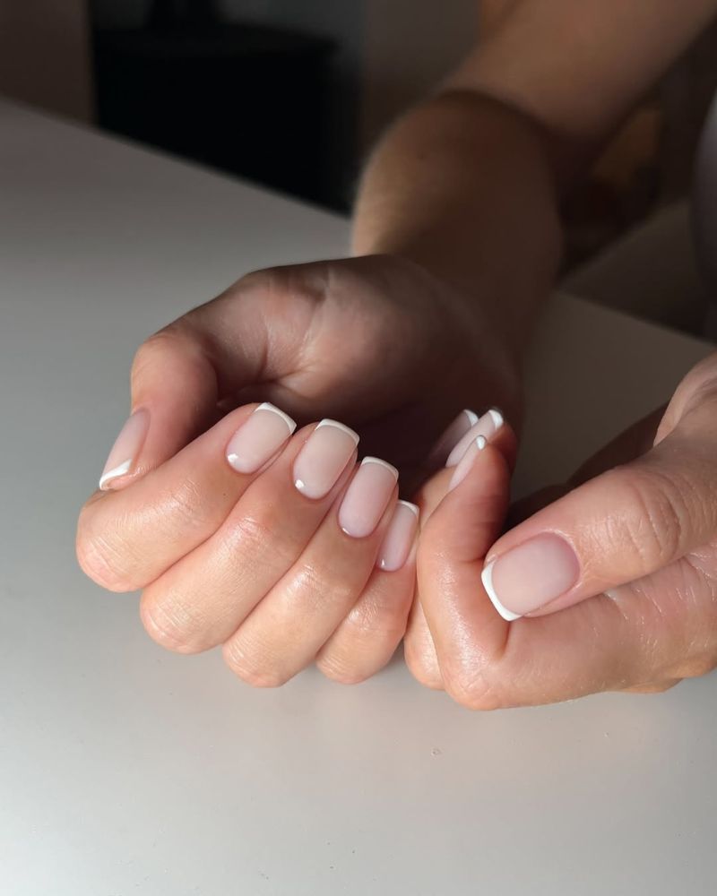 Short Square Nude with Thin White French Tip Short Square Nude with Thin White French Tip — Thin Line Nails 2027