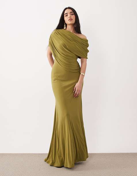 Sleek Drape: Olive Green Off-the-Shoulder Gown Sleek Drape: Olive Green Off-the-Shoulder Gown — Graduation Dresses 2027