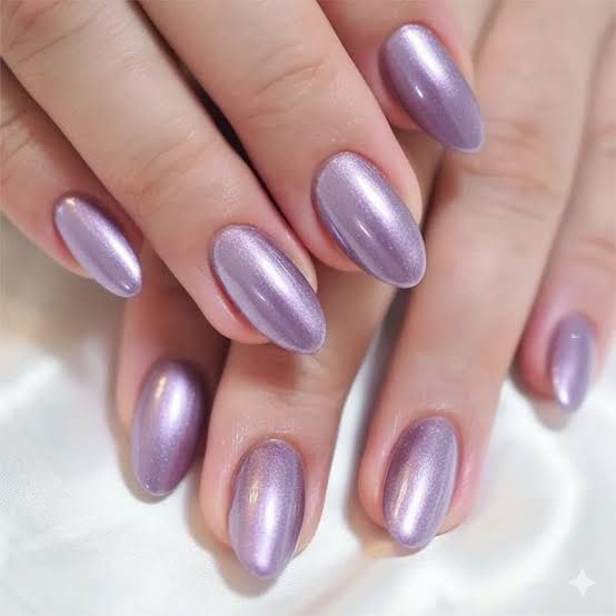 Metallic Shimmer Lavender Almonds — Lavender Wedding Nails 2027