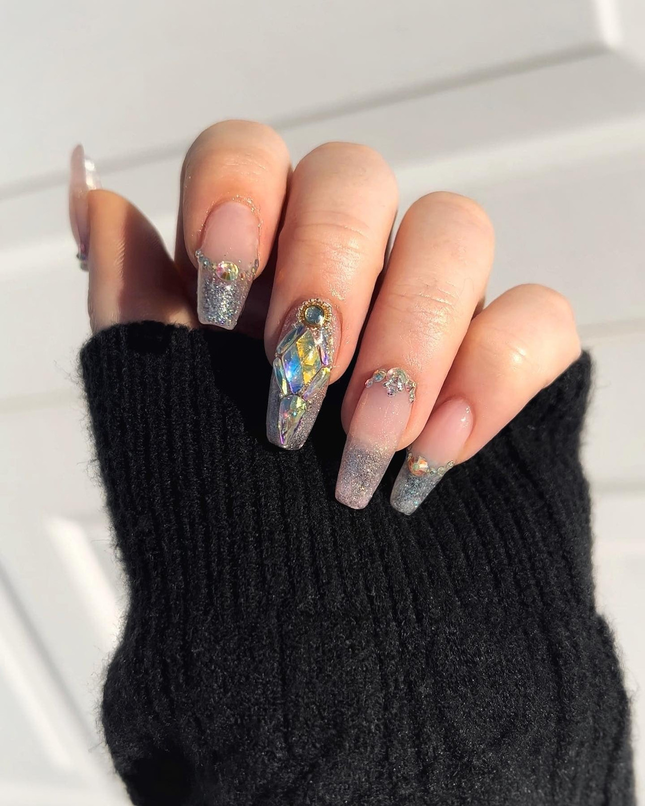 Nude Coffin Glitter Crystal Nails Nude Coffin Glitter Crystal Nails — Crystal Rhinestone Nails 2027
