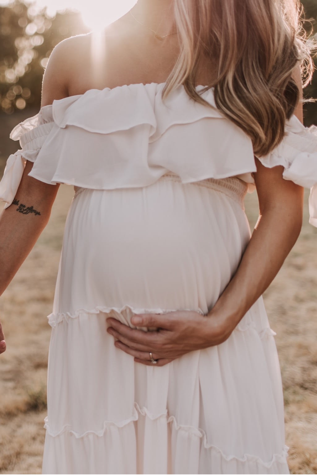 Ivory Off-Shoulder Maternity Dress with Ruffled Tiers for Baby Showers Ivory Off-Shoulder Maternity Dress with Ruffled Tiers for Baby Showers — Maternity Dresses 2027