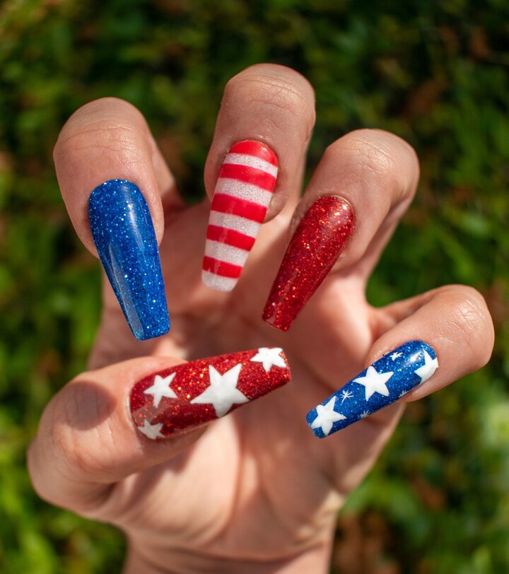 Long Coffin Glitter Stripes and Stars Long Coffin Glitter Stripes and Stars — Memorial Day Nails 2027