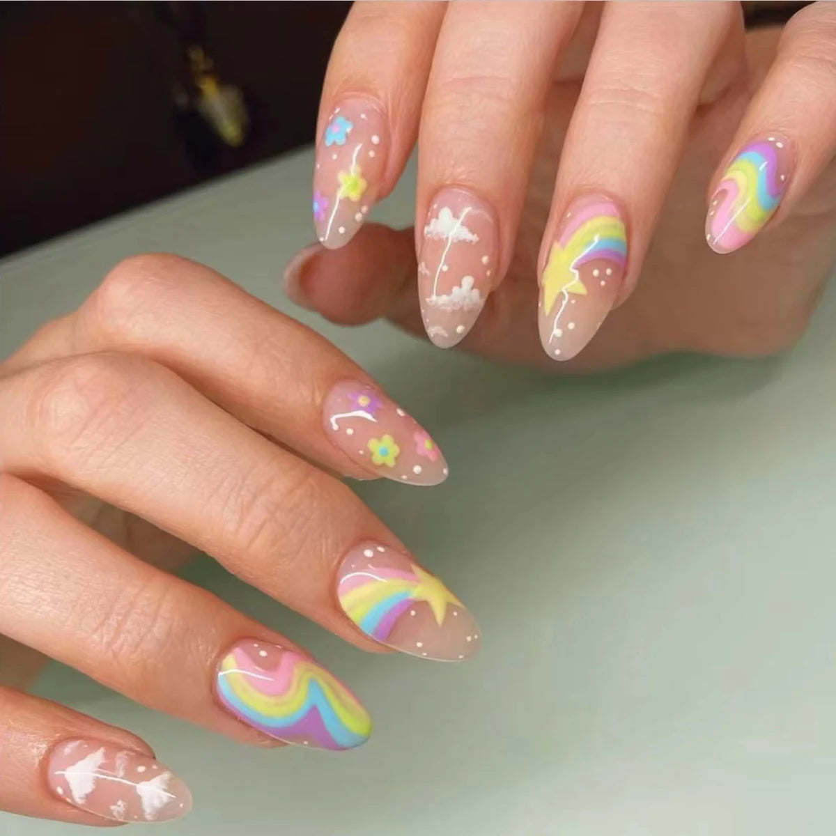 Whimsical Pastel Rainbow Waves and Motifs Whimsical Pastel Rainbow Waves and Motifs — Rainbow Nails 2027