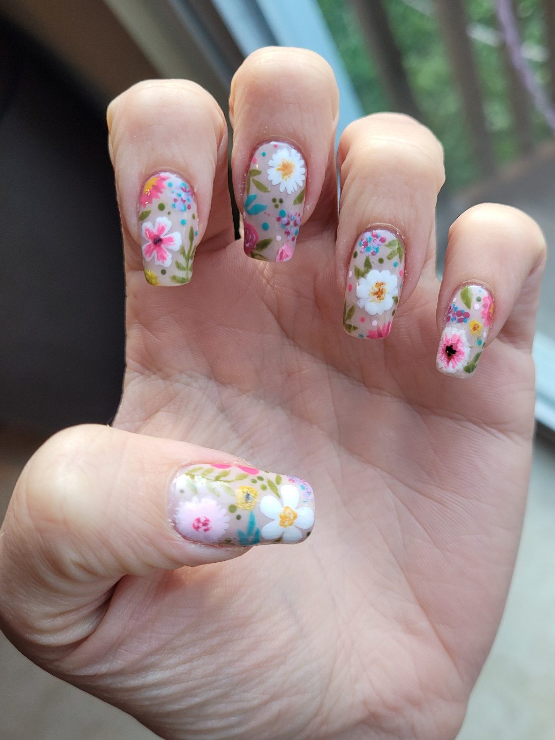 Medium Coffin All-Over Floral Print Nails Medium Coffin All-Over Floral Print Nails — Floral Nails 2027