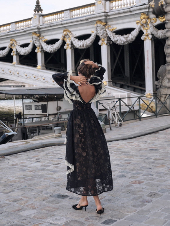 Black Lace Dress with Ruffled Trim and Low Back Black Lace Dress with Ruffled Trim and Low Back — Goth Lace Outfits 2027