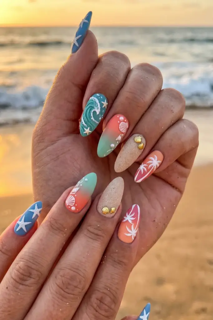 Textured Sandy Beach Scene Nails Textured Sandy Beach Scene Nails — Summer Nail Trends 2027