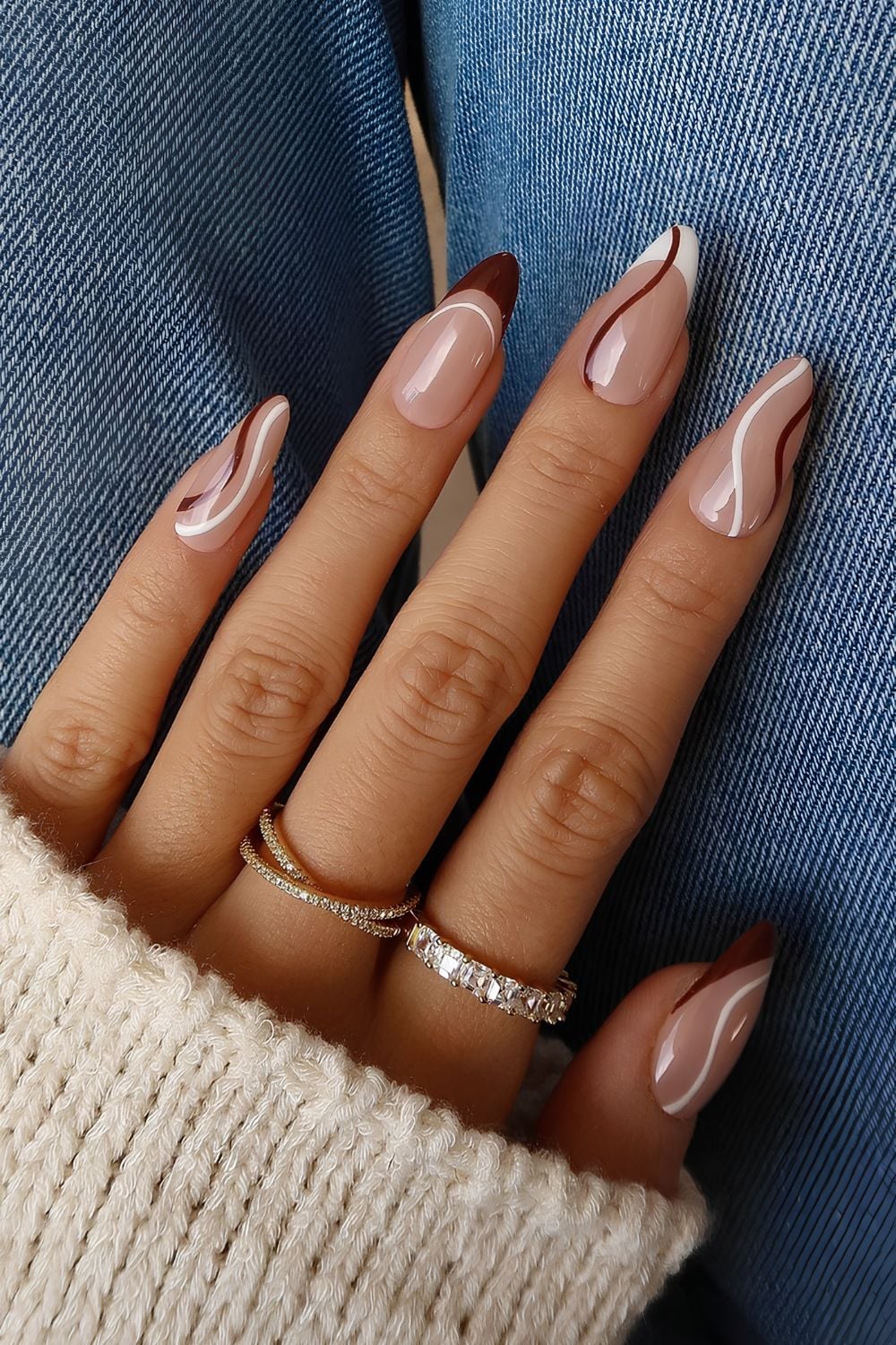 Abstract Swirl French Almond Nails Abstract Swirl French Almond Nails — Fall French Tip Nails 2026
