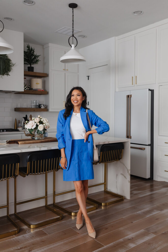 Vibrant Blue Linen Blazer and Skirt Set Vibrant Blue Linen Blazer and Skirt Set — Business Casual Outfits 2027