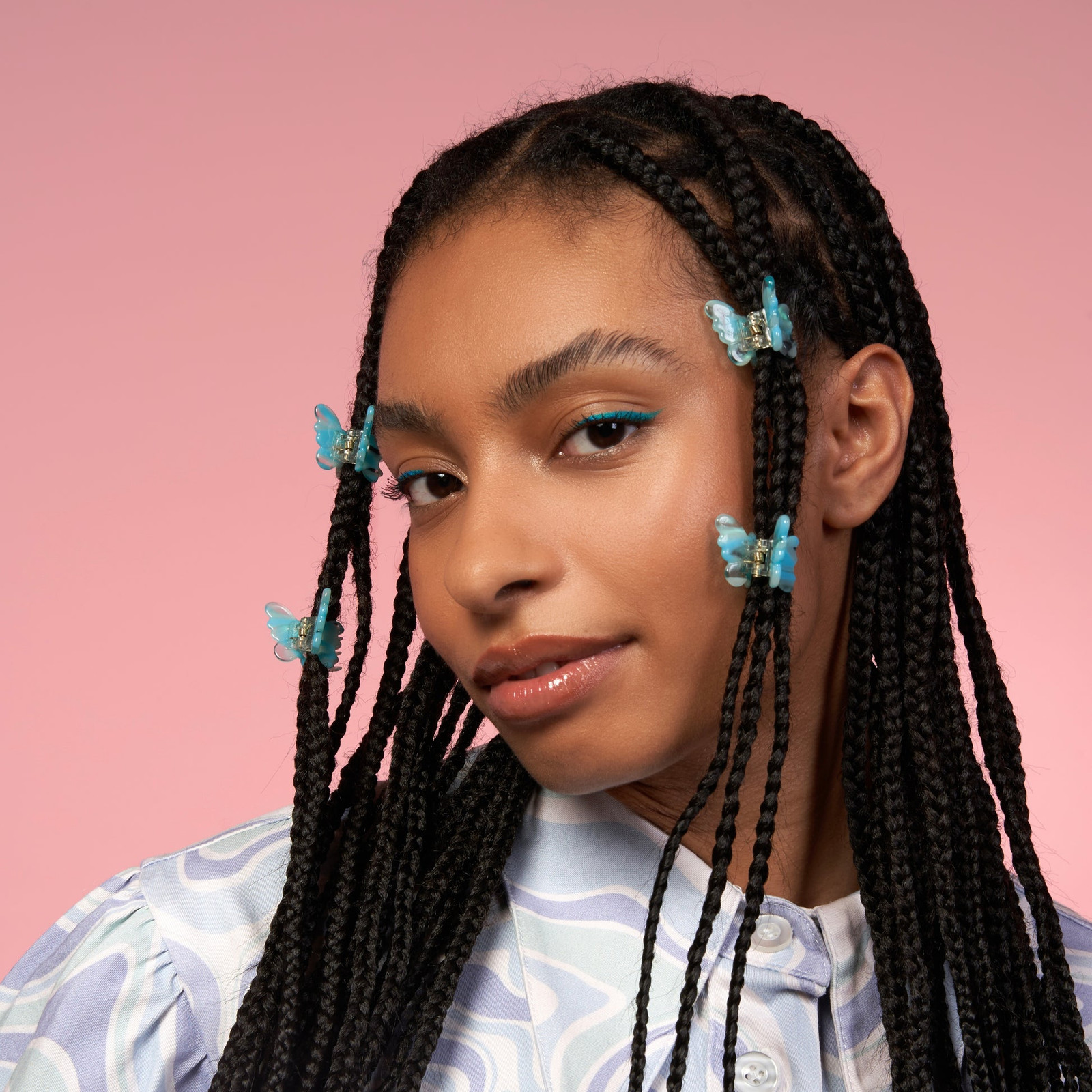 Thick Black Hair In Multiple Braids With Blue Clips Thick Black Hair In Multiple Braids With Blue Clips — Butterfly Hair Clip Hairstyles 2027