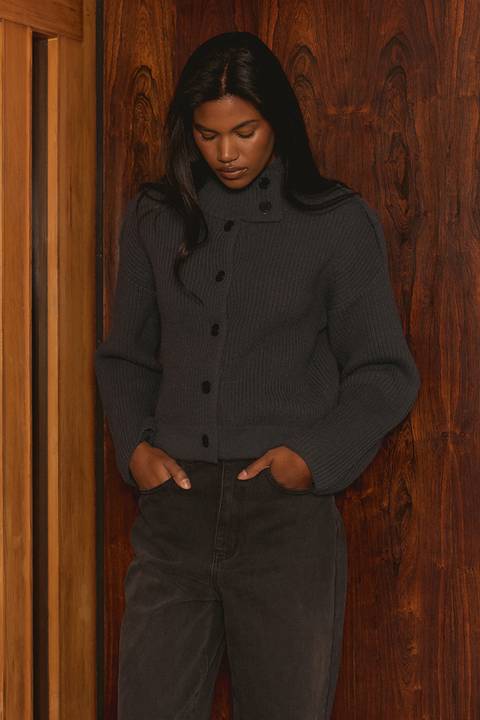 Charcoal Cardigan: Casual Comfort with Balloon Sleeves Charcoal Cardigan: Casual Comfort with Balloon Sleeves — Charcoal Outfits 2027