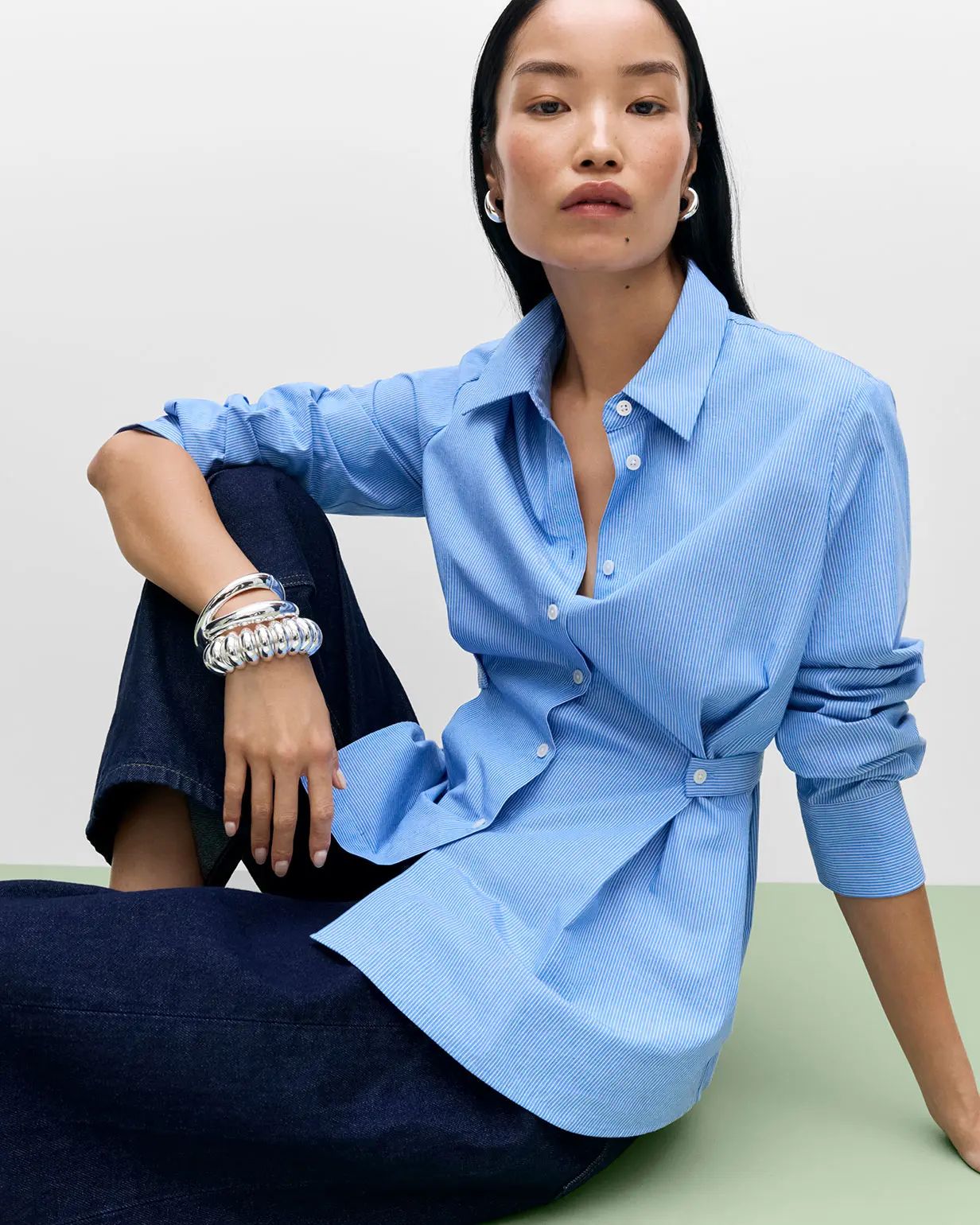 Pinstripe Button-Down with Cinched Waist: Casual Chic Pinstripe Button-Down with Cinched Waist: Casual Chic — Date Night Blouse Outfits 2027