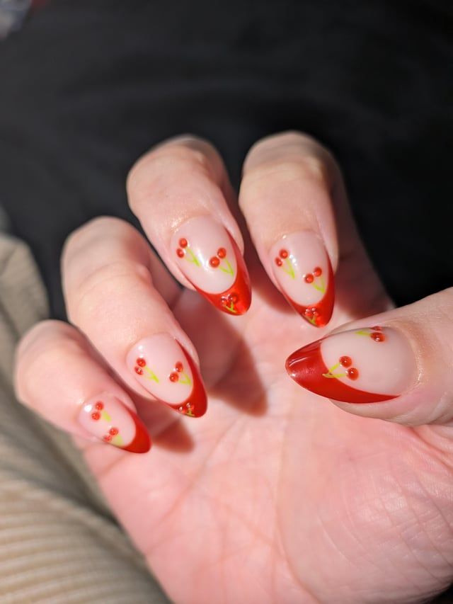 Nude Pink French with Red Cherries Nude Pink French with Red Cherries — Retail Nails 2027