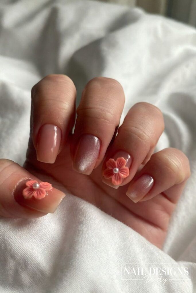 Glossy With Subtle Shimmer Visual Idea Glossy With Subtle Shimmer Visual Idea — Hibiscus Flower Nails 2027