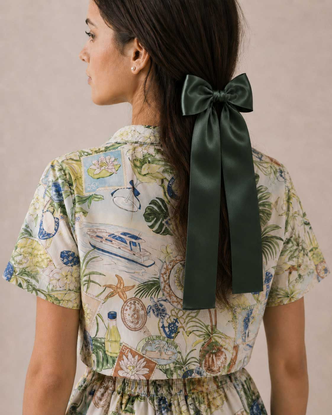 Half-Up Straight Hair With Green Satin Bow — Big Bow Hairstyles 2027