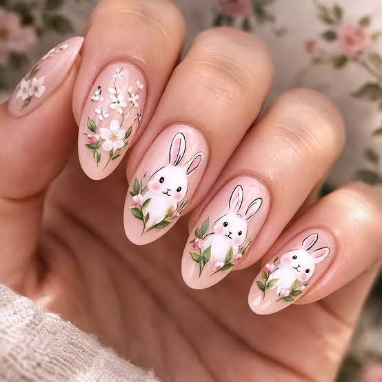 Sheer Nude Bunny and Floral Art Sheer Nude Bunny and Floral Art — Funny Bunny Nails 2027