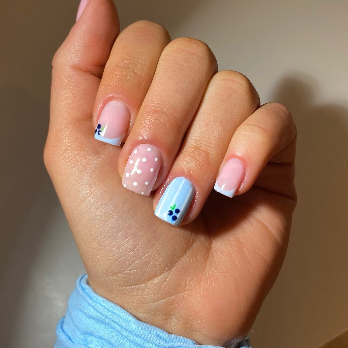 Pink Base with Blue Floral French — Baby Shower Nails 2027