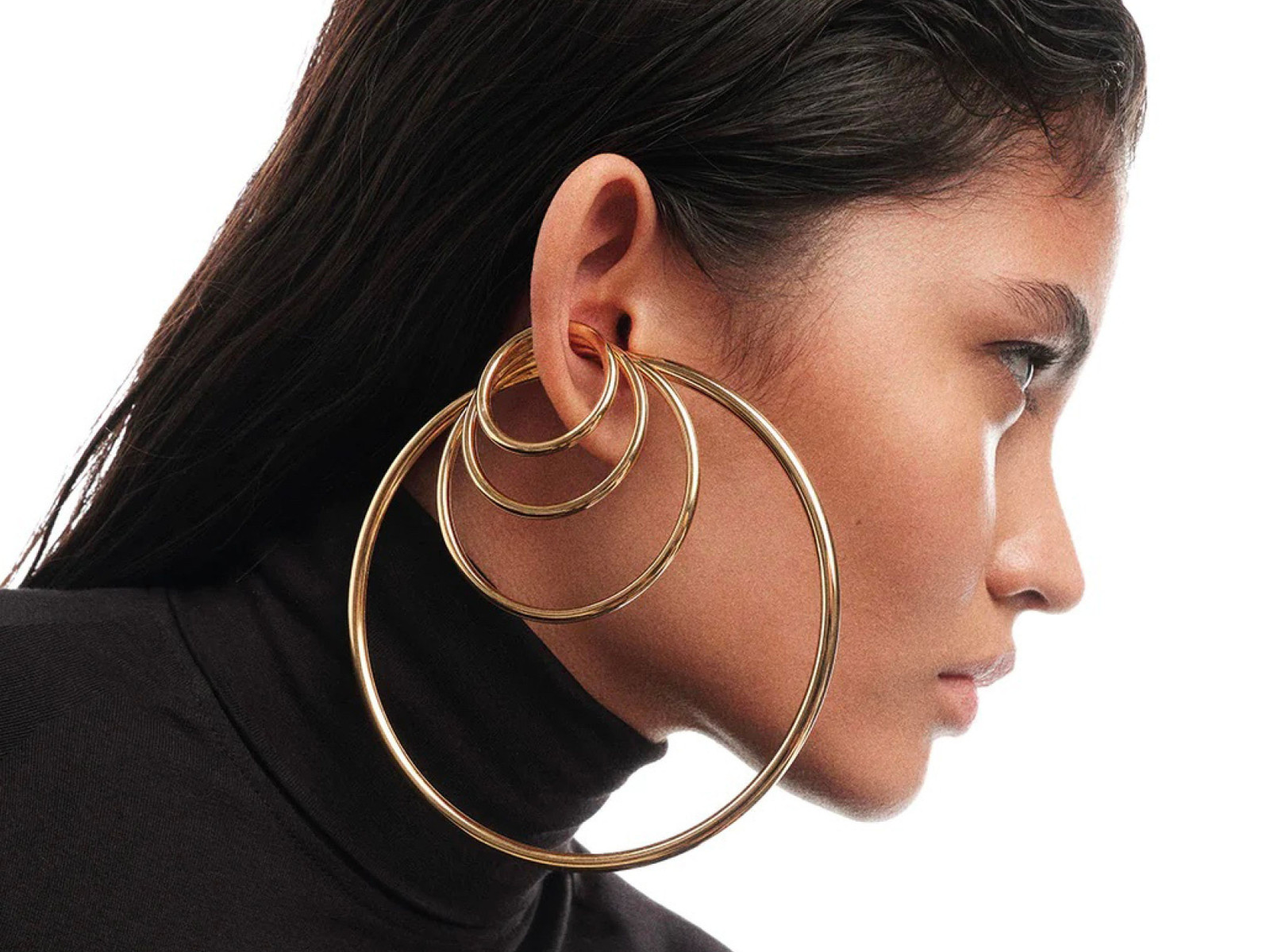 Cascading Multi Hoop Earrings with a Black Turtleneck Cascading Multi Hoop Earrings with a Black Turtleneck — Hoop Earrings 2027