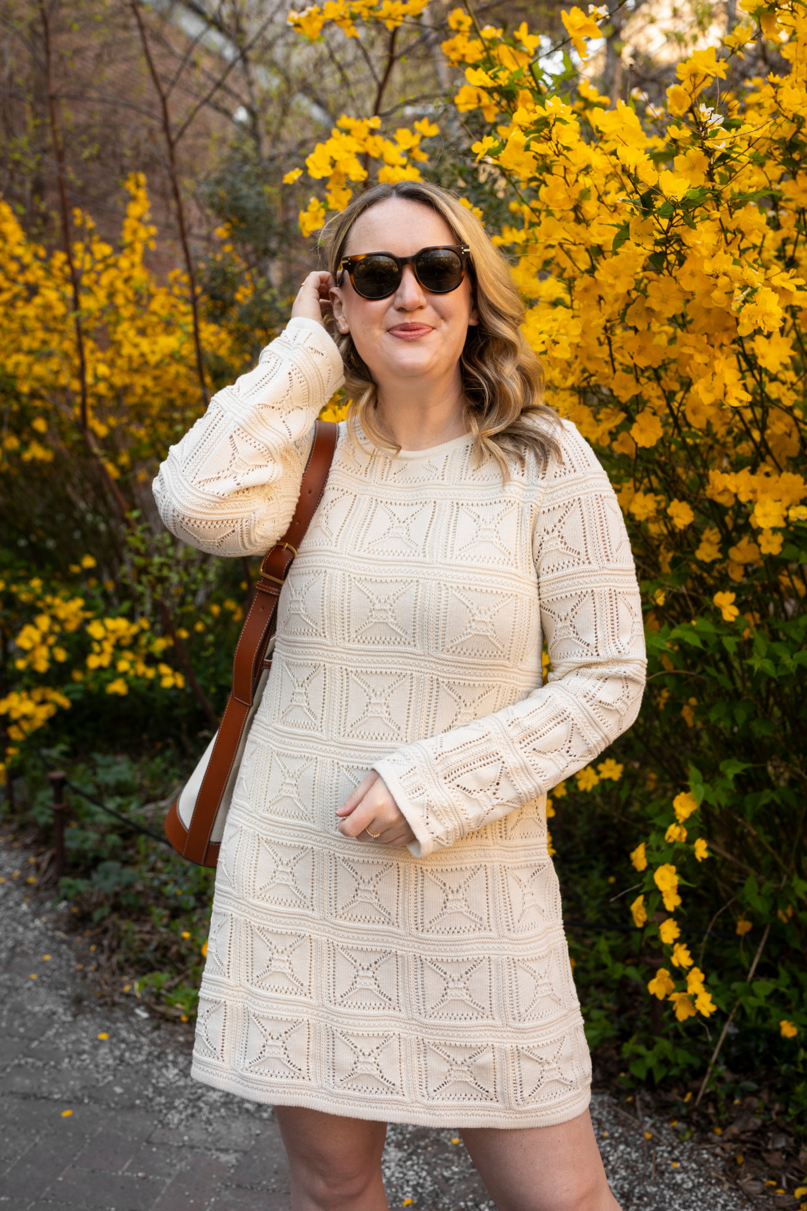 Cream Long-Sleeve Geometric Mini Dress Cream Long-Sleeve Geometric Mini Dress — Crochet Dresses 2027