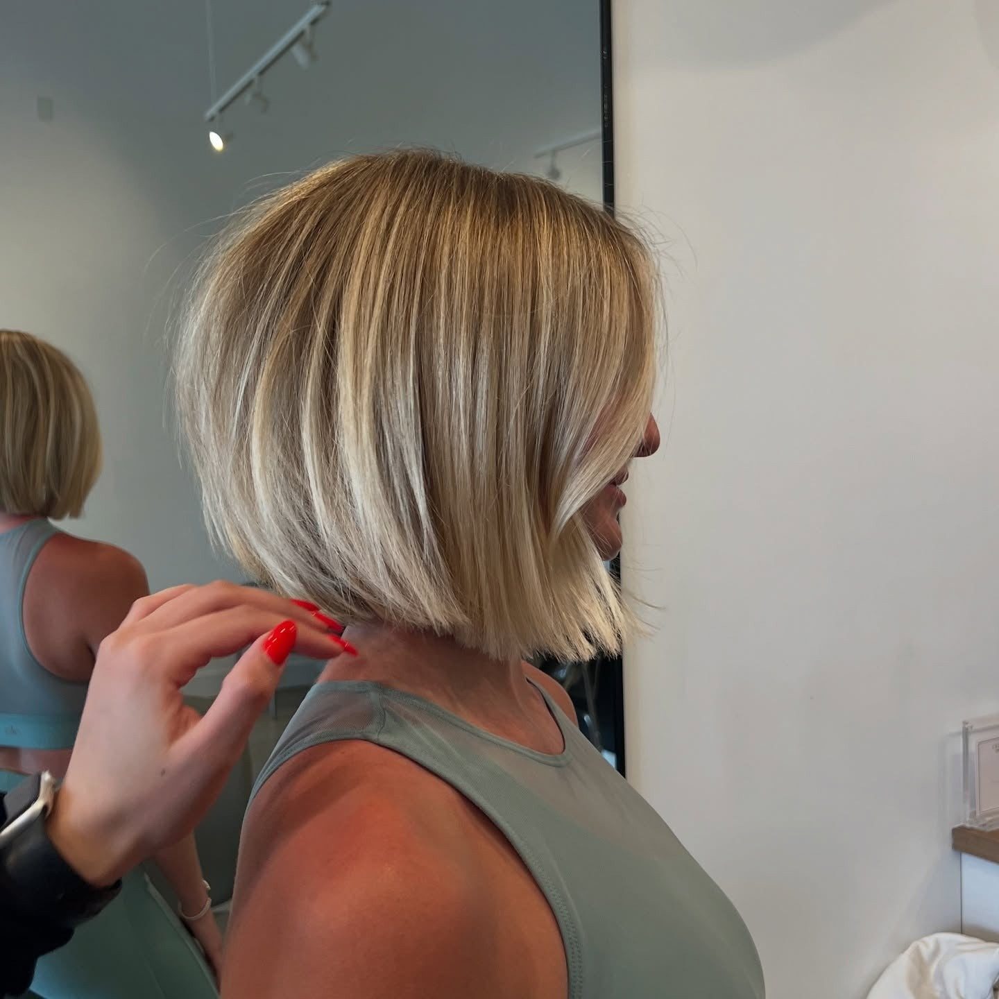 Chin Length Blonde Angled Bob — Angled Lob 2027