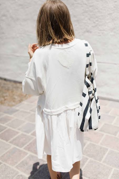 White Ruffled Tiered Sweatshirt Dress with Sneakers — Sweatshirt Dress 2027