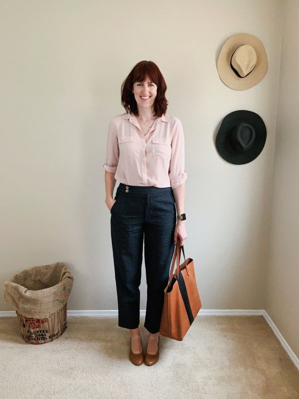 Light Pink Shirt with Charcoal Cropped Trousers — Tall Women Outfits 2027