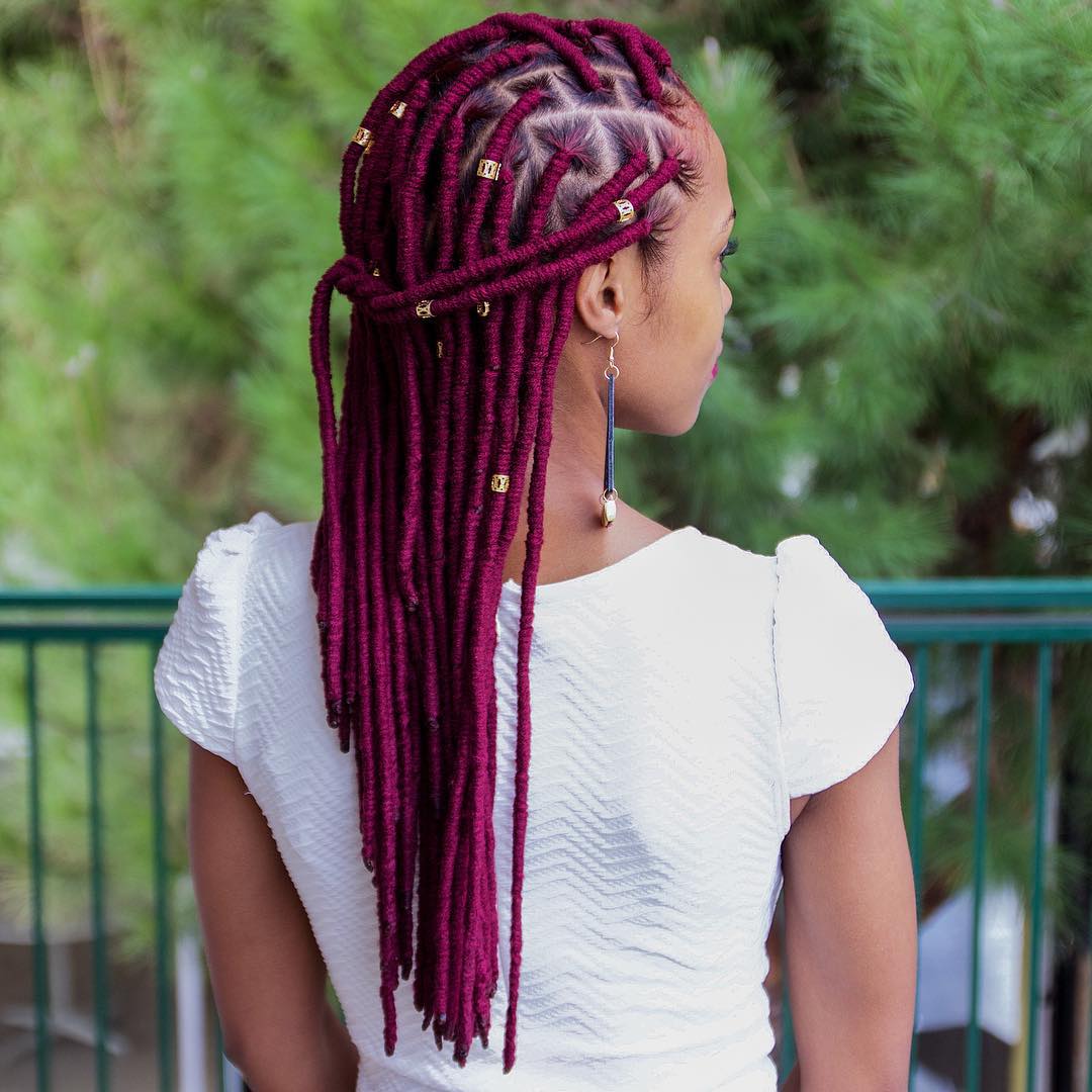 Deep Red Wavy Locs Partial Updo Deep Red Wavy Locs Partial Updo — Summer Locs Styles 2027