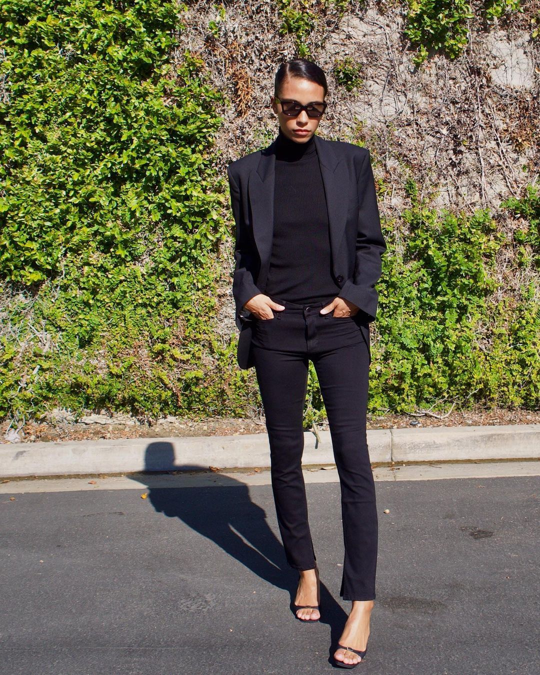 All-Black Ensemble with Oversized Blazer for Sleek Casual — Casual Outfits 2027 for Skinny Girls