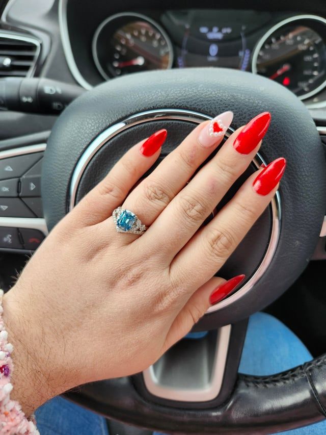 Vibrant Red Glitter Gradient Heart Stilettos Vibrant Red Glitter Gradient Heart Stilettos — Anniversary Nails 2027