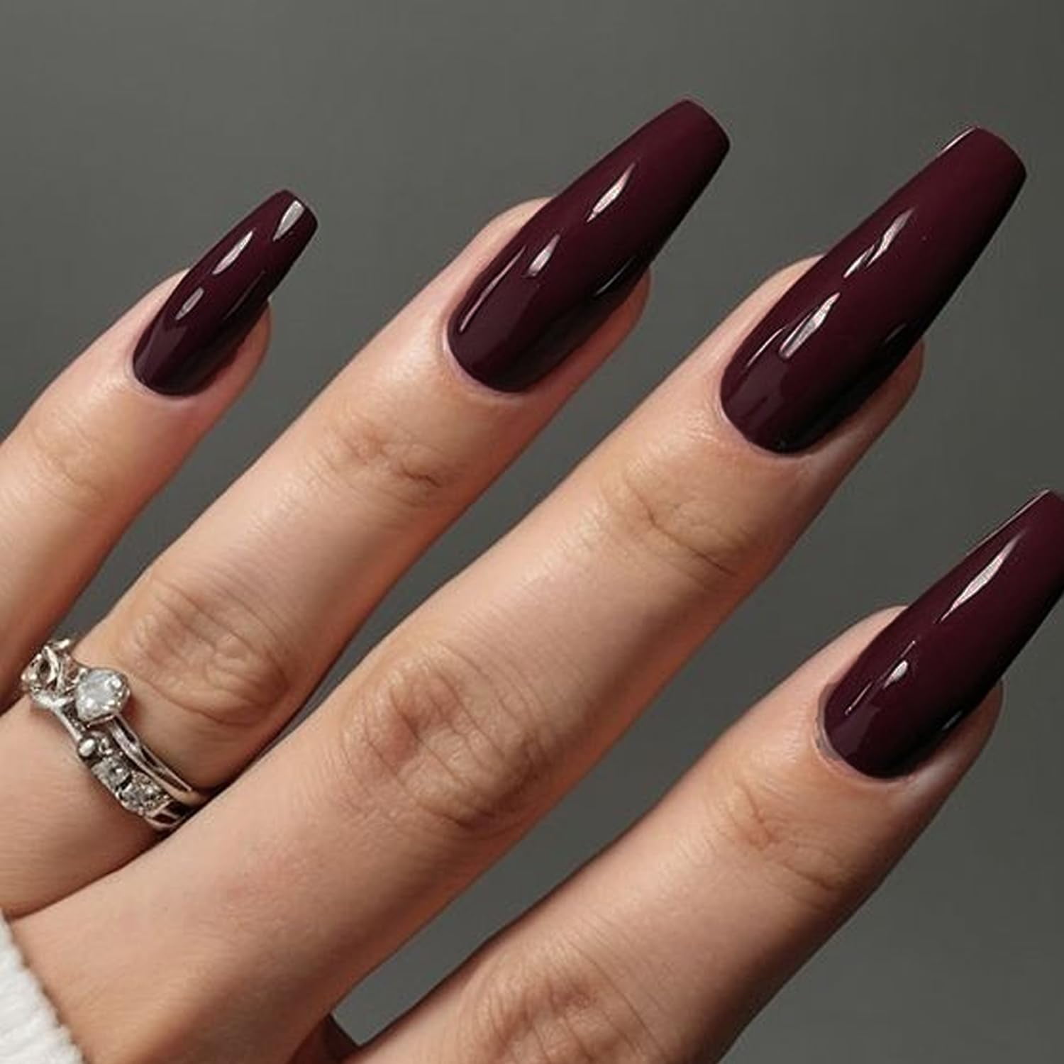 Deep Burgundy Shimmer Coffin Nails Deep Burgundy Shimmer Coffin Nails — Winter Coffin Nails 2027
