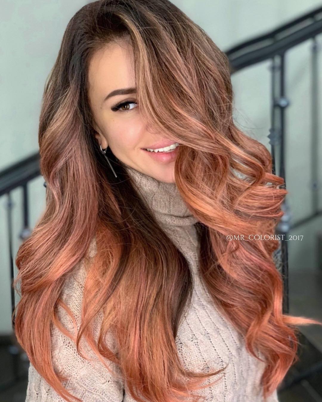 Front View Close Crop Medium Brown With Rose Gold Tones — Hair Color 2027 for Hazel Eyes