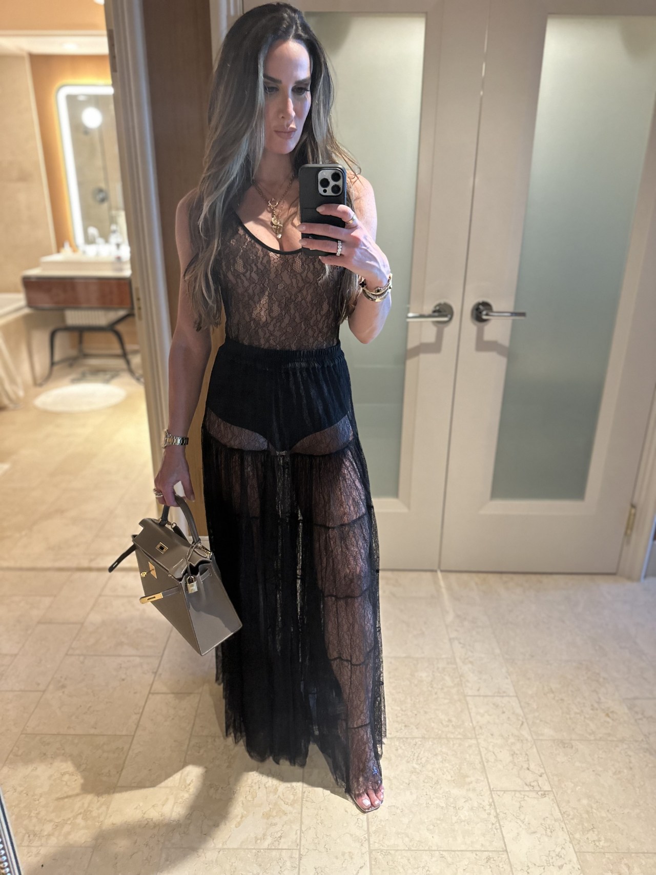 Black Sheer Lace Maxi Dress for Evening Black Sheer Lace Maxi Dress for Evening — Sheer Top Outfits 2027