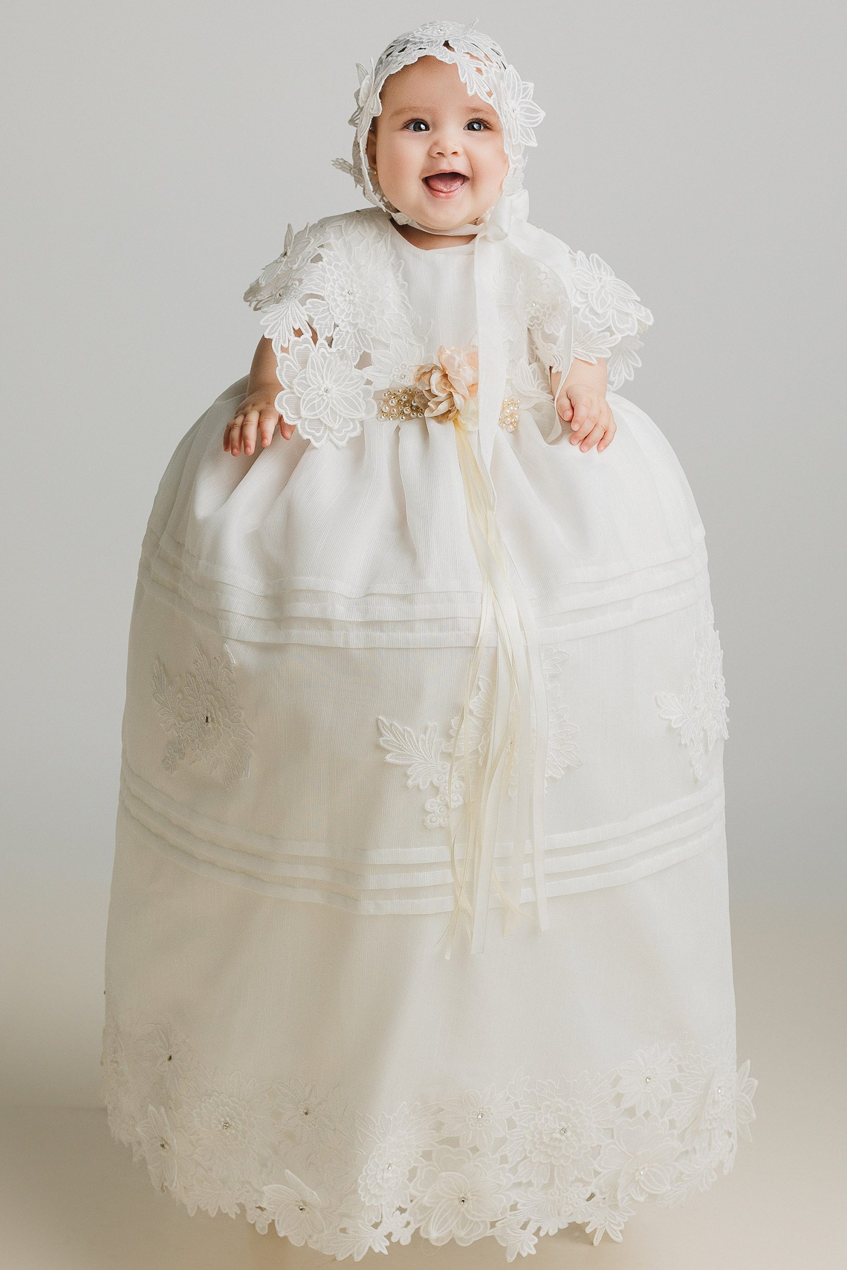 Christening Gown with Ornate Lace Collar and Trim — Christening Outfits 2027