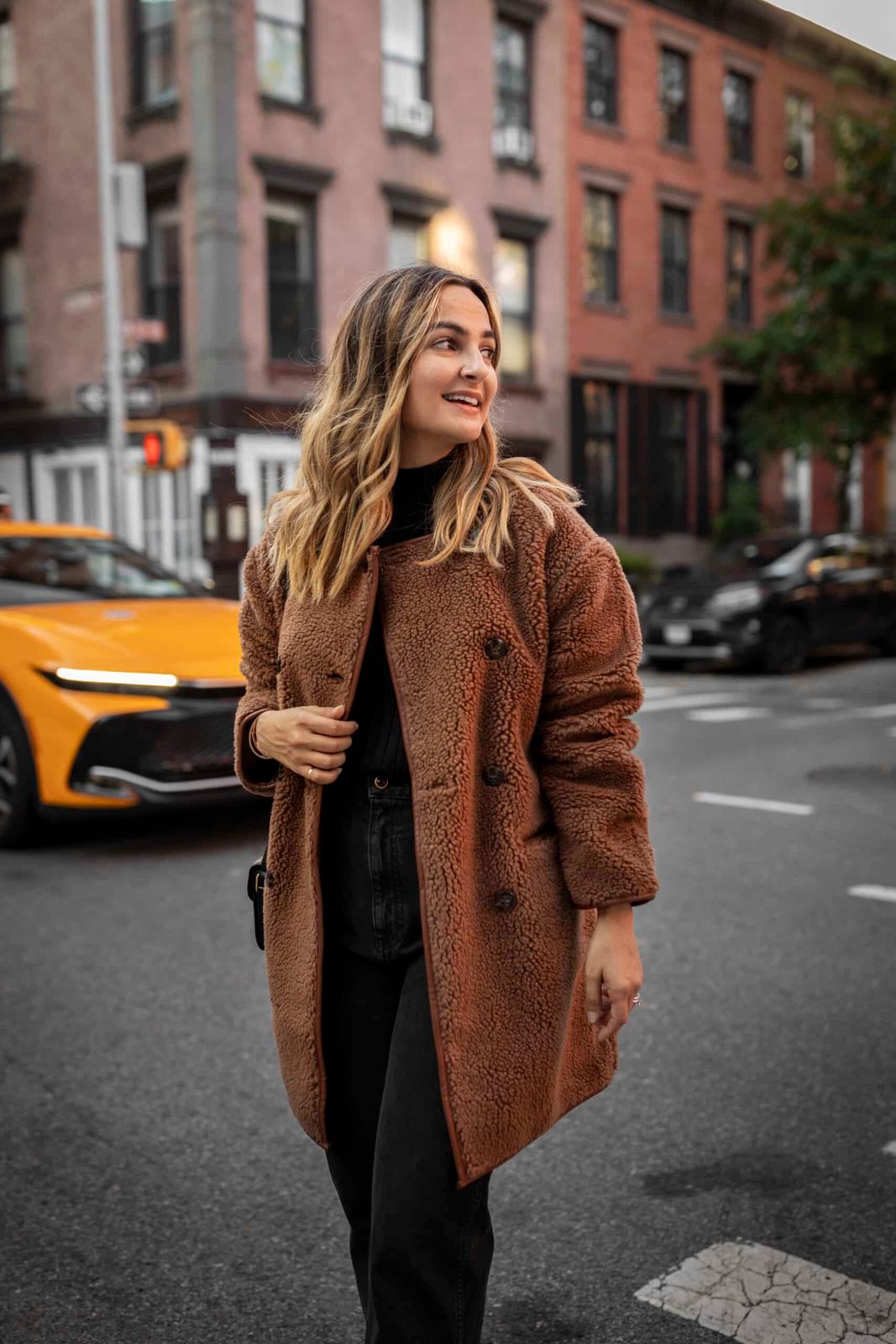 Black Turtleneck with Black Denim and Teddy Fleece Coat — Turtleneck Outfits 2027