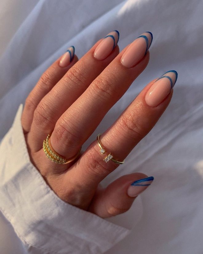 Double French Tips In Navy Blue Visual Idea Double French Tips In Navy Blue Visual Idea — Colored Double French Nails 2027