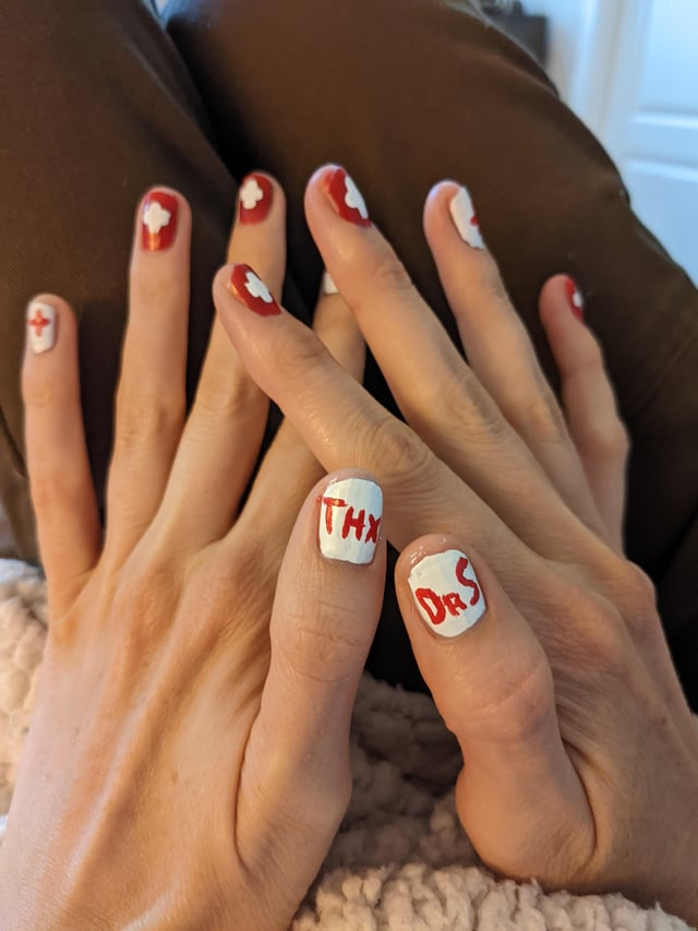Short Natural Red French Tips Text Short Natural Red French Tips Text — Nurse Nails 2027
