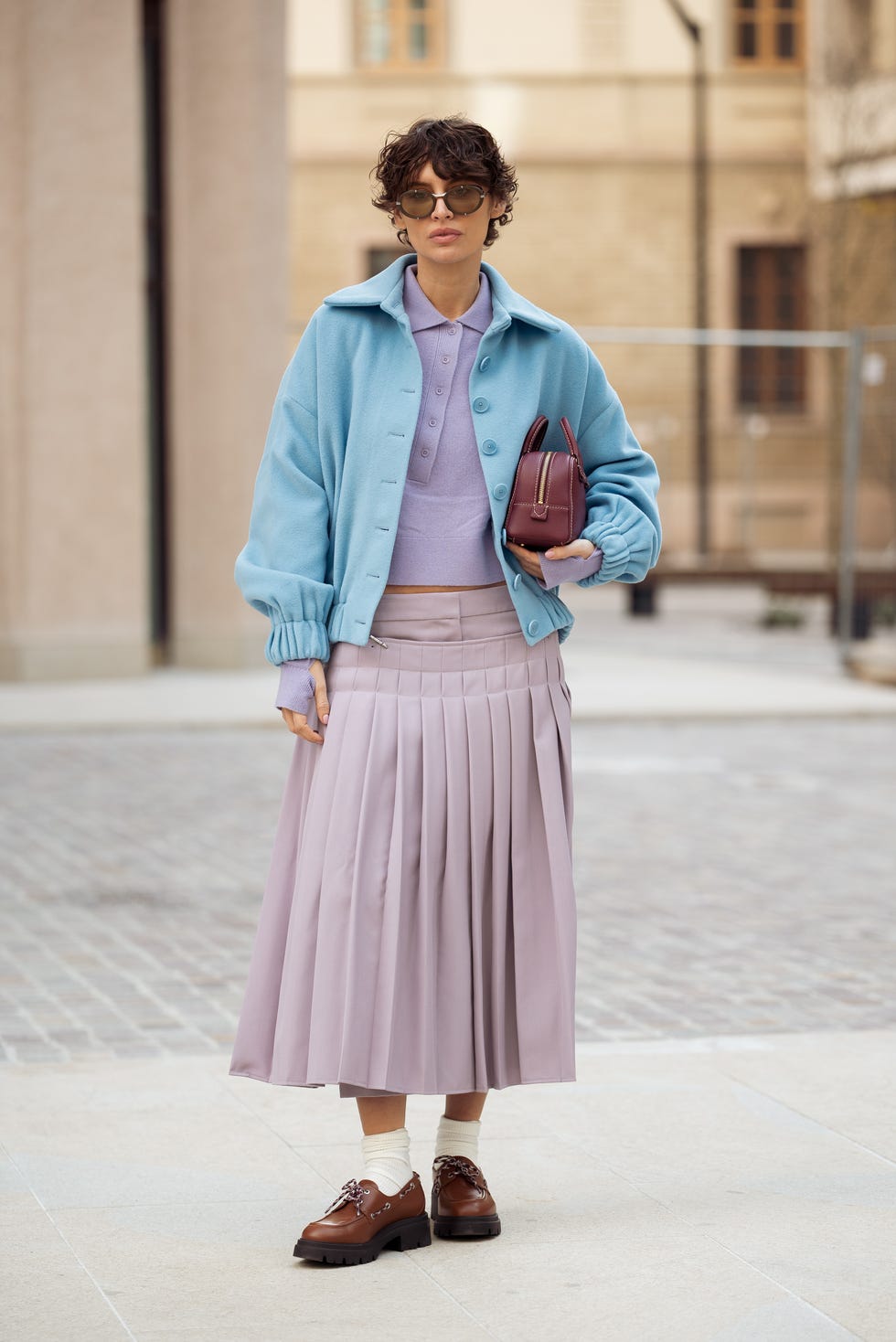 Pastel Power: Lilac Pleated Midi Skirt Ensemble — Midi Skirts 2027