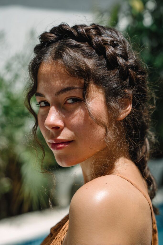 Braided Crown with Loose Tendrils — Easy Hairstyles 2027 for Swim