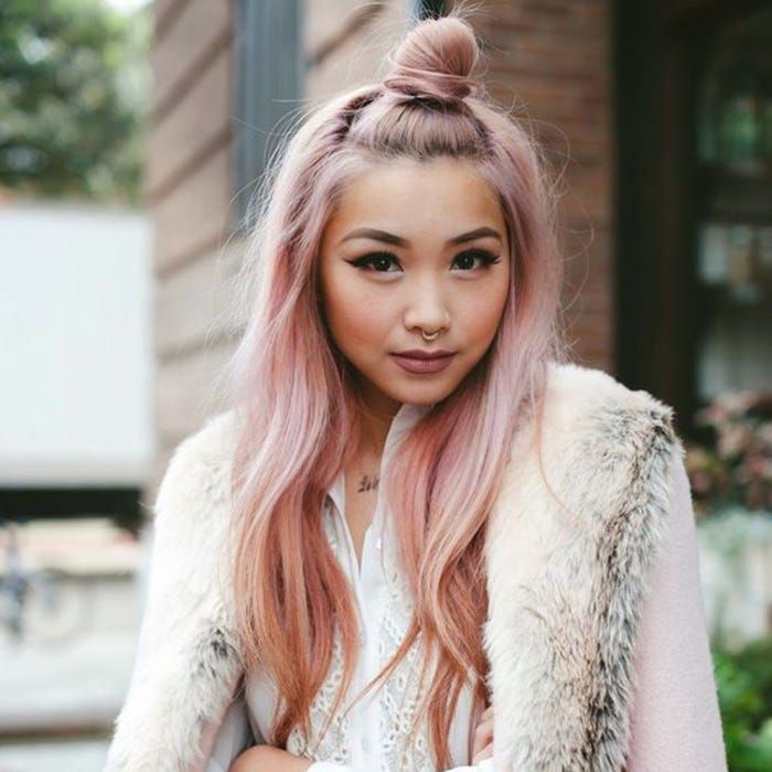 Rose Gold Pink Half-Up Bun — Pink Hair 2027