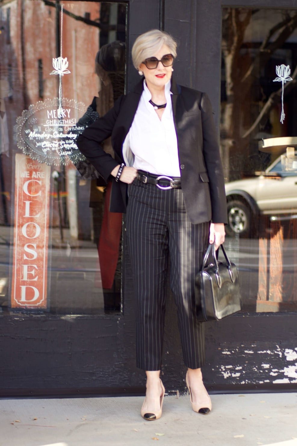 Classic Business Casual: Black Pinstripe Pants and Blazer Classic Business Casual: Black Pinstripe Pants and Blazer — Pinstripe Pants Outfits 2027