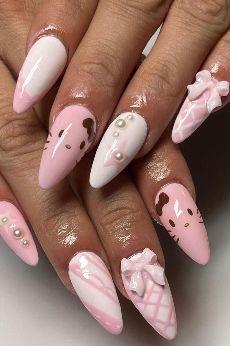 Long Stiletto Hello Kitty with 3D Bows Long Stiletto Hello Kitty with 3D Bows — Hello Kitty Nails 2027 for Kids