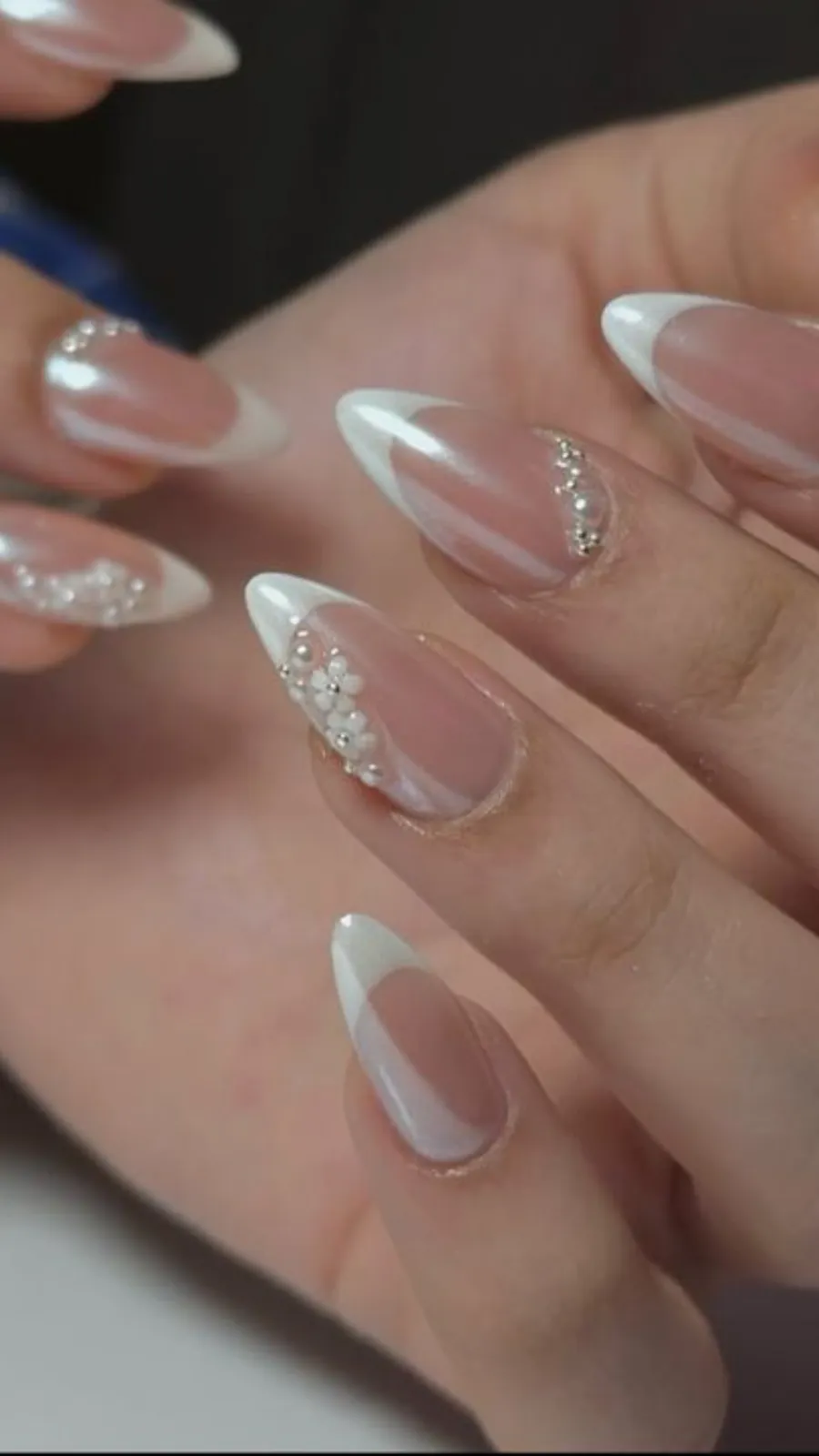 Glossy Sheer Pink Pearl Bead French Glossy Sheer Pink Pearl Bead French — Simple Wedding Nails 2027