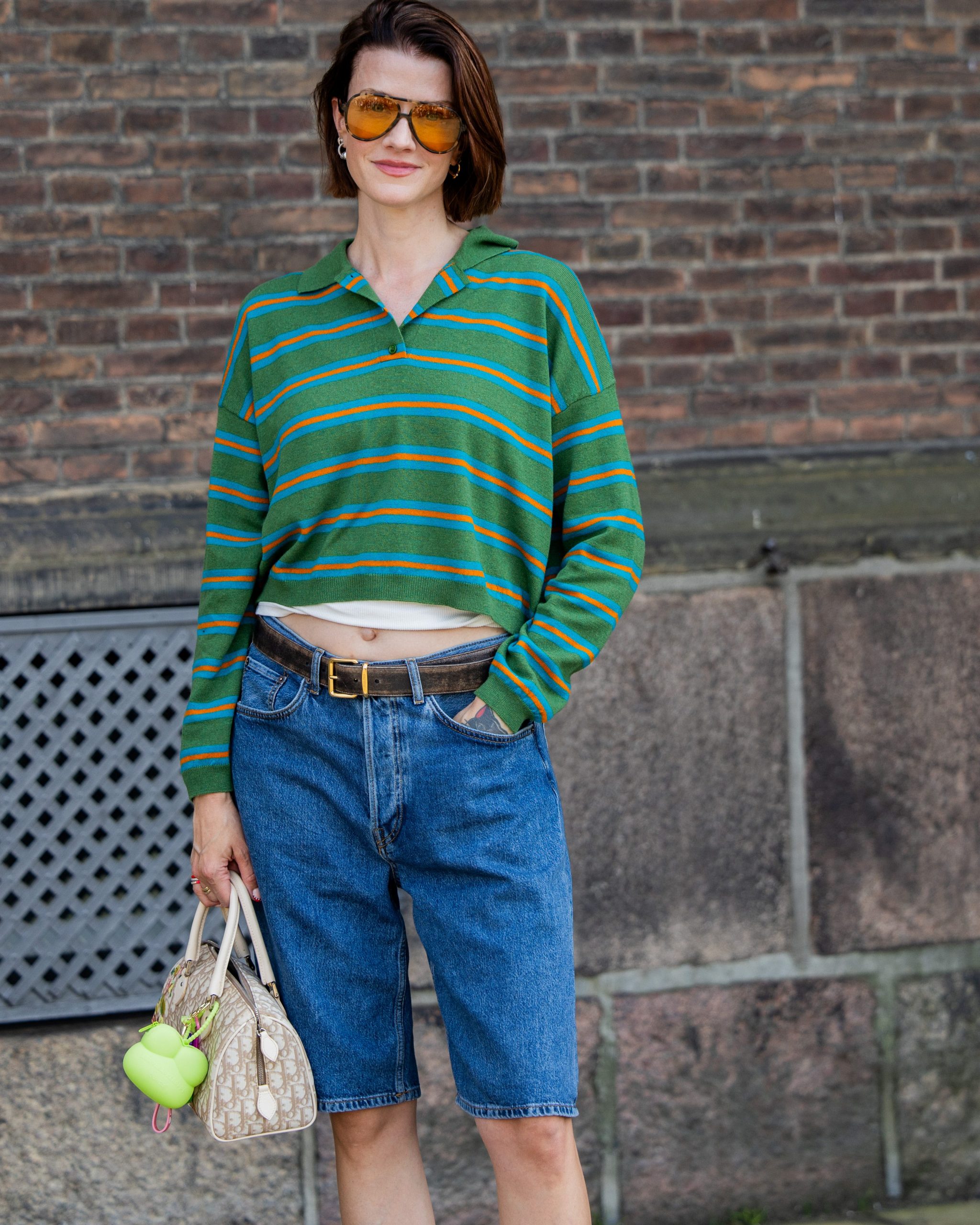 Blue Jorts with Striped Polo and Brown Belt Blue Jorts with Striped Polo and Brown Belt — Jorts Outfits 2027