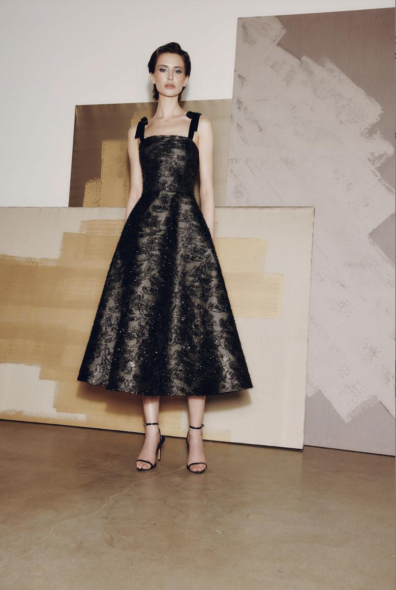 Textured Black Fit-and-Flare: Bow Strap Detail for Evening Textured Black Fit-and-Flare: Bow Strap Detail for Evening — Midi Dresses 2027
