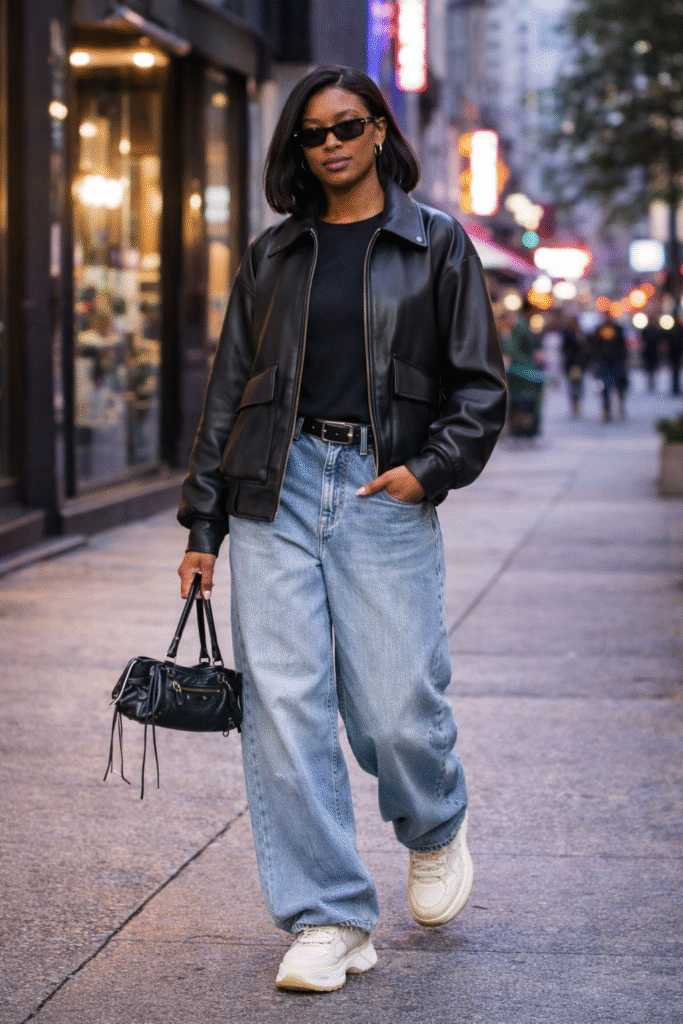 Streetwear Y2K Look with Leather Bomber Jacket — Y2K Outfits 2027