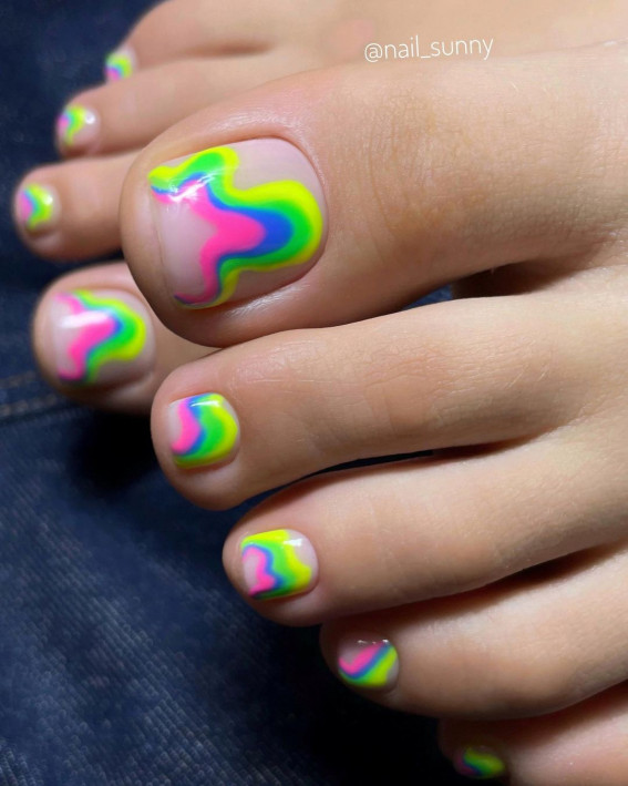 Glossy Abstract Neon Wavy Lines Mix Glossy Abstract Neon Wavy Lines Mix — Neon Toe Nails 2027
